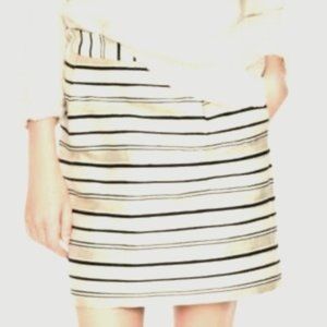 J Crew Metallic Cream Black Gold Size 2 Skirt Silk Stripes